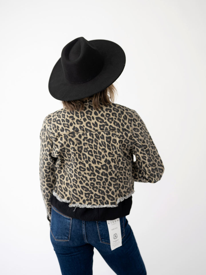 Risen Leopard Frayed Hem Jacket
