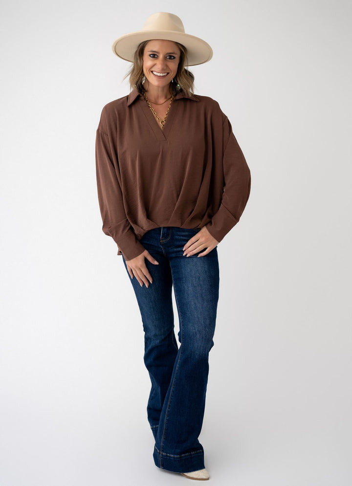 Perfectly Pleated V Neck Blouse
