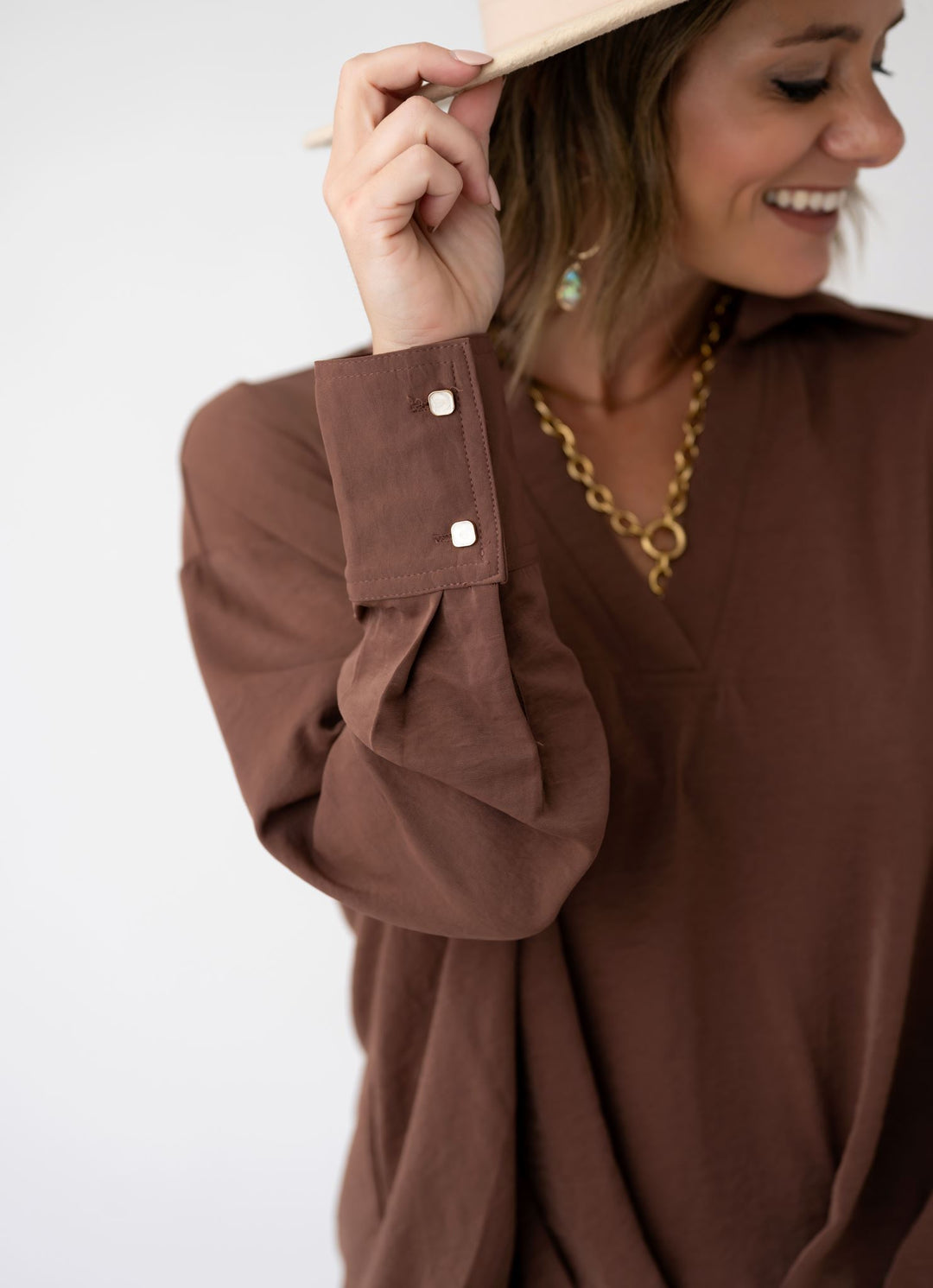 Perfectly Pleated V Neck Blouse