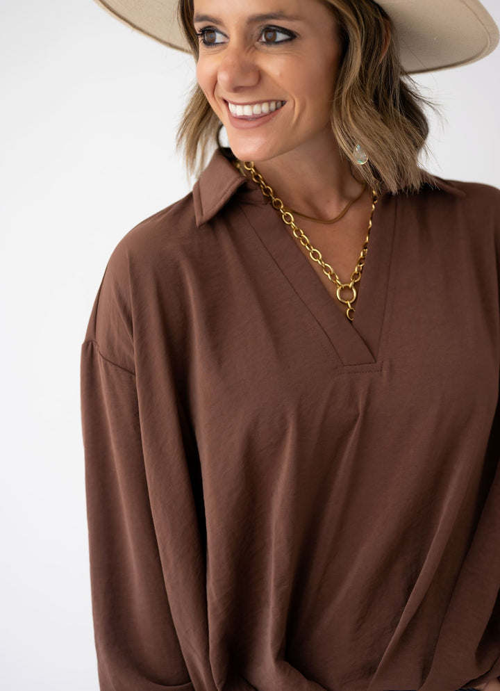 Perfectly Pleated V Neck Blouse