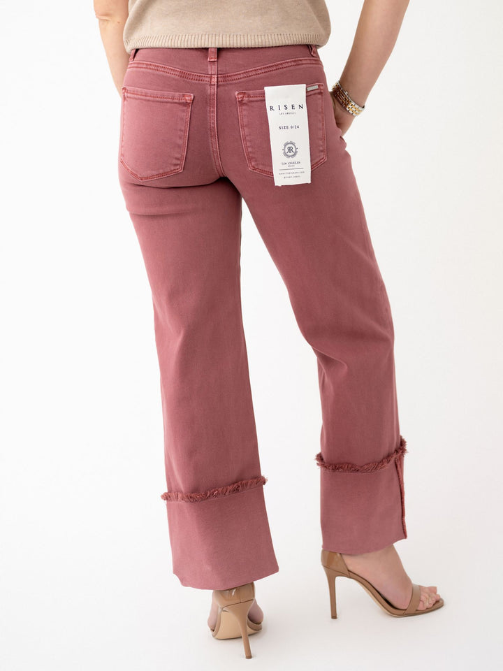 Risen TC Mid Rise Crop Wide Leg Cuffed Pants