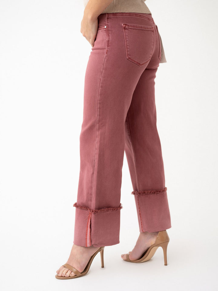 Risen TC Mid Rise Crop Wide Leg Cuffed Pants