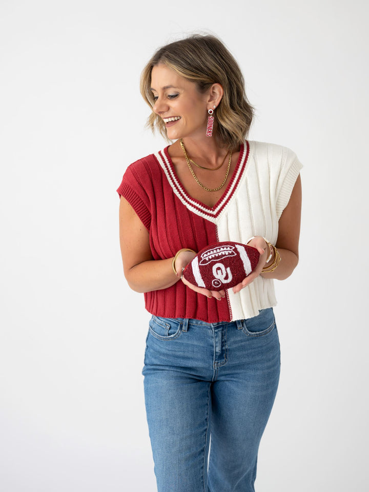 Oklahoma Beaded Football Coin Purse