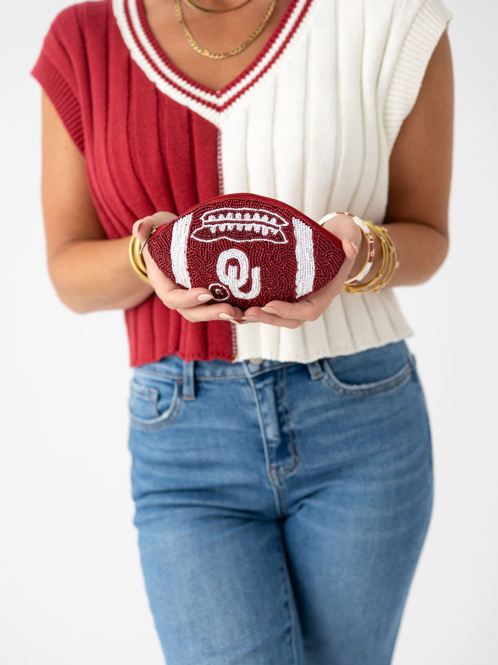 Oklahoma Beaded Football Coin Purse