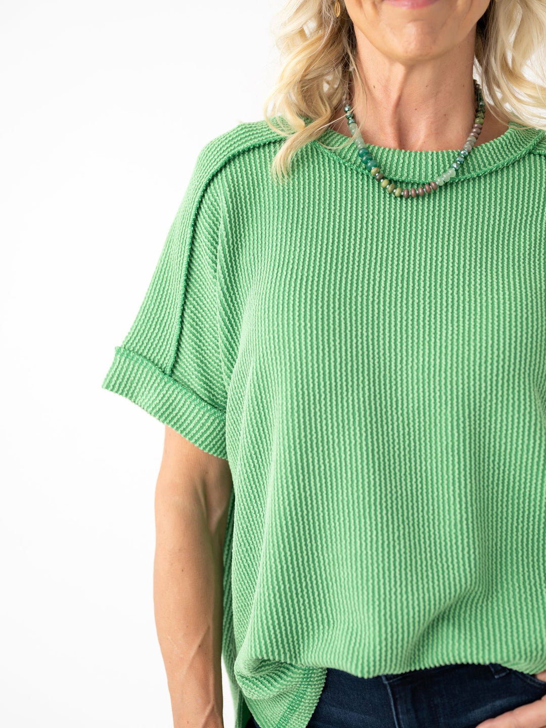 Soft Structure Ribbed Cuff Sleeve Top