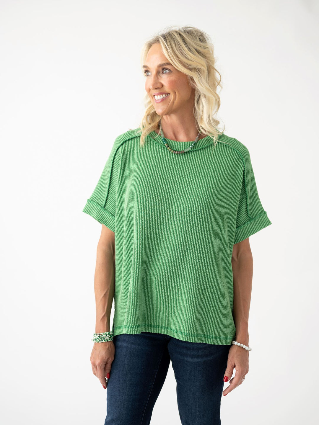 Soft Structure Ribbed Cuff Sleeve Top
