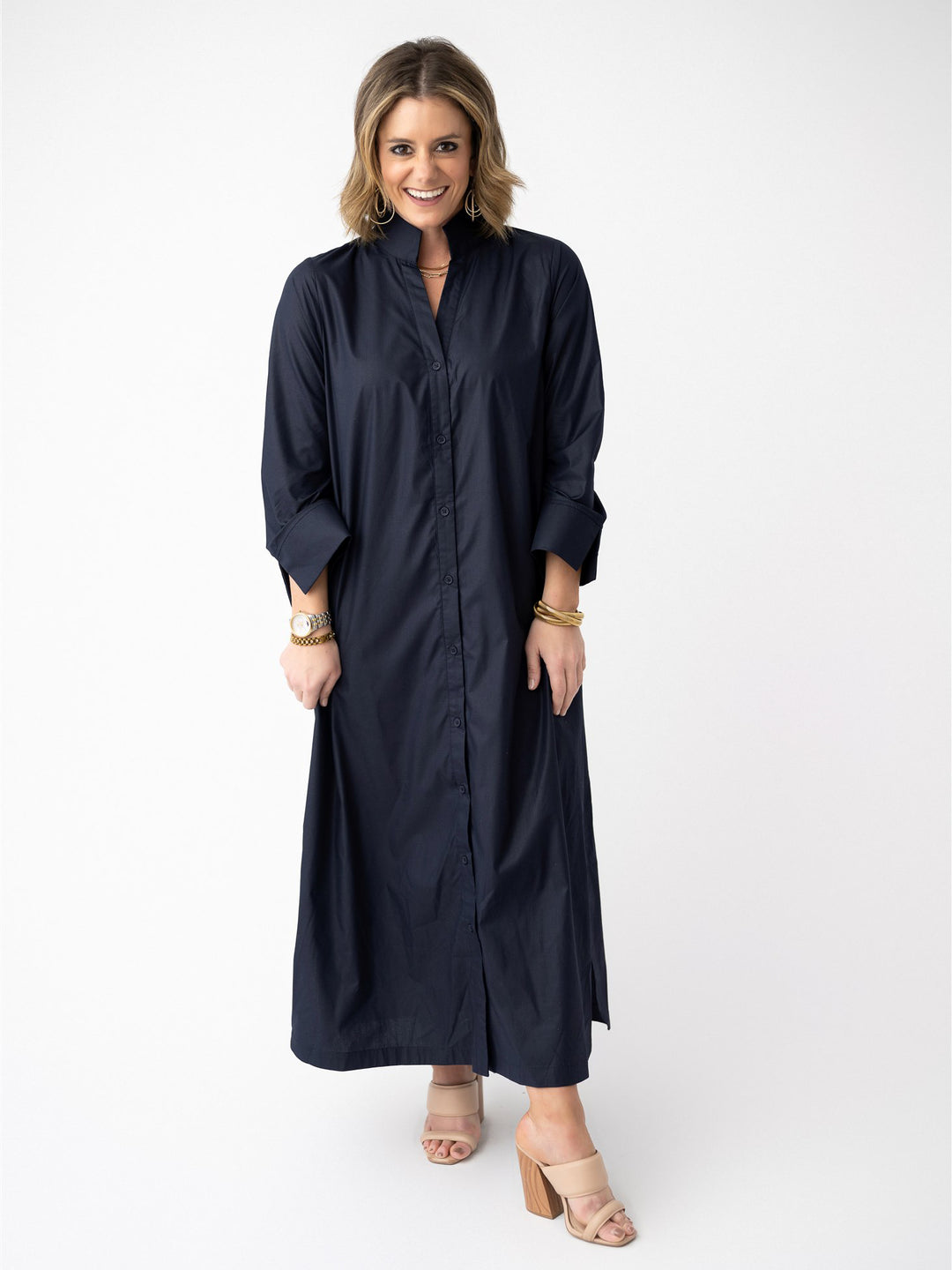 shirt dress with side slits Blue Side Slit Midi T-Shirt Dress