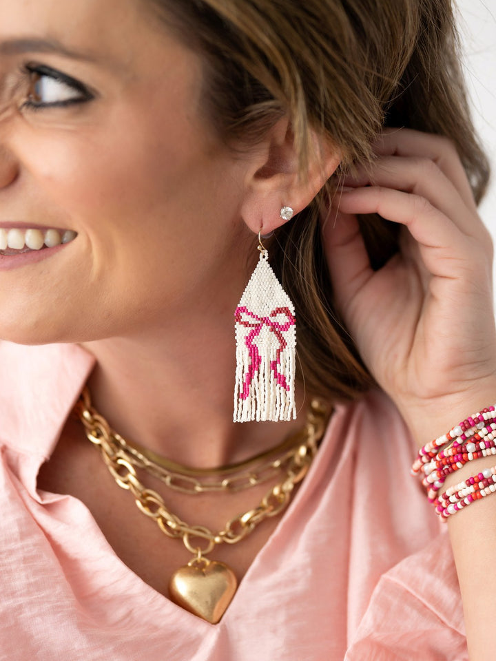 Delilah Bow Beaded Fringe Earrings