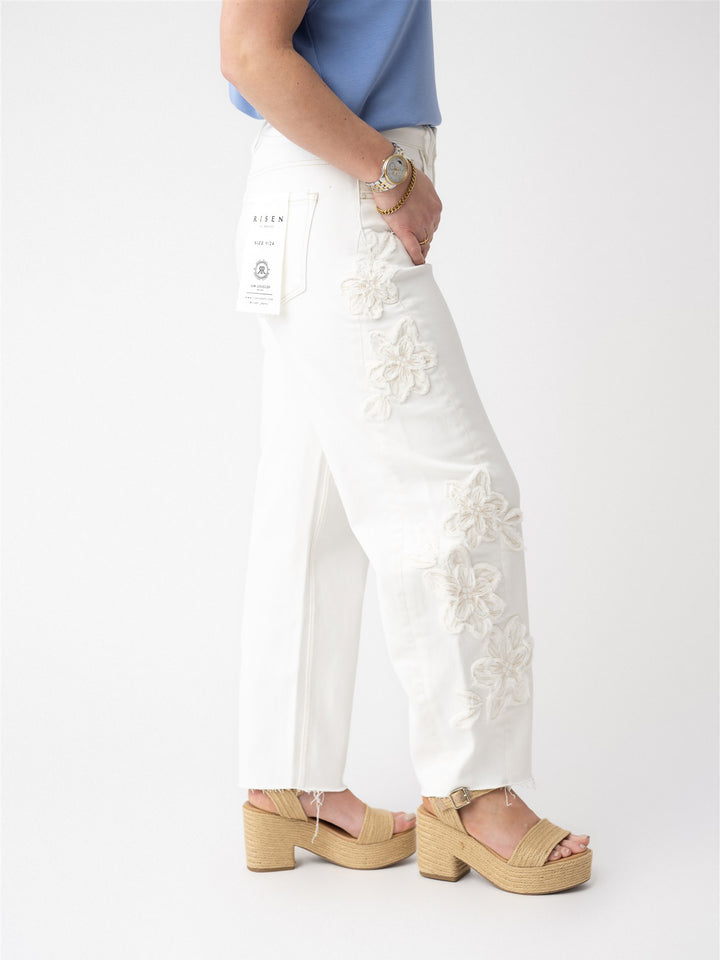 Risen TC Slouchy Barrel Fit Floral Patch Detail Pant