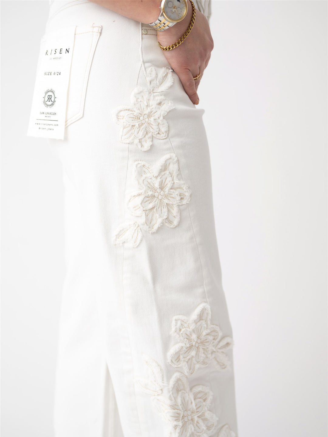 Risen TC Slouchy Barrel Fit Floral Patch Detail Pant