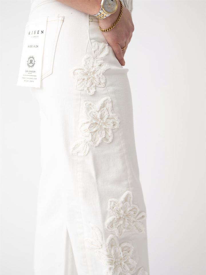 Risen TC Slouchy Barrel Fit Floral Patch Detail Pant
