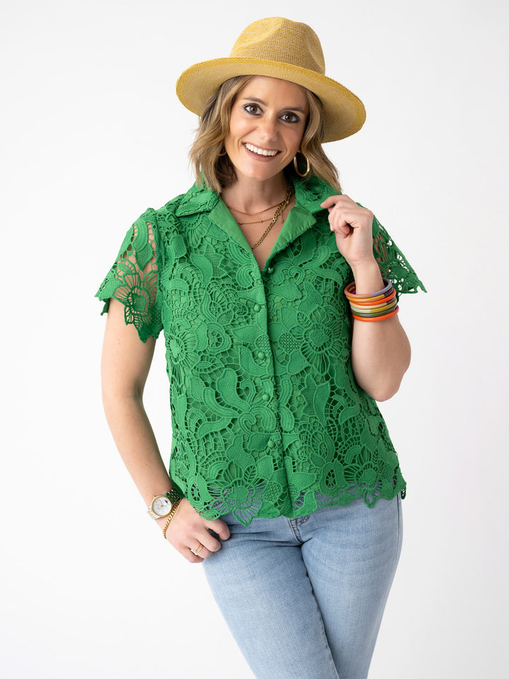 Layered in Lace Button Front Blouse