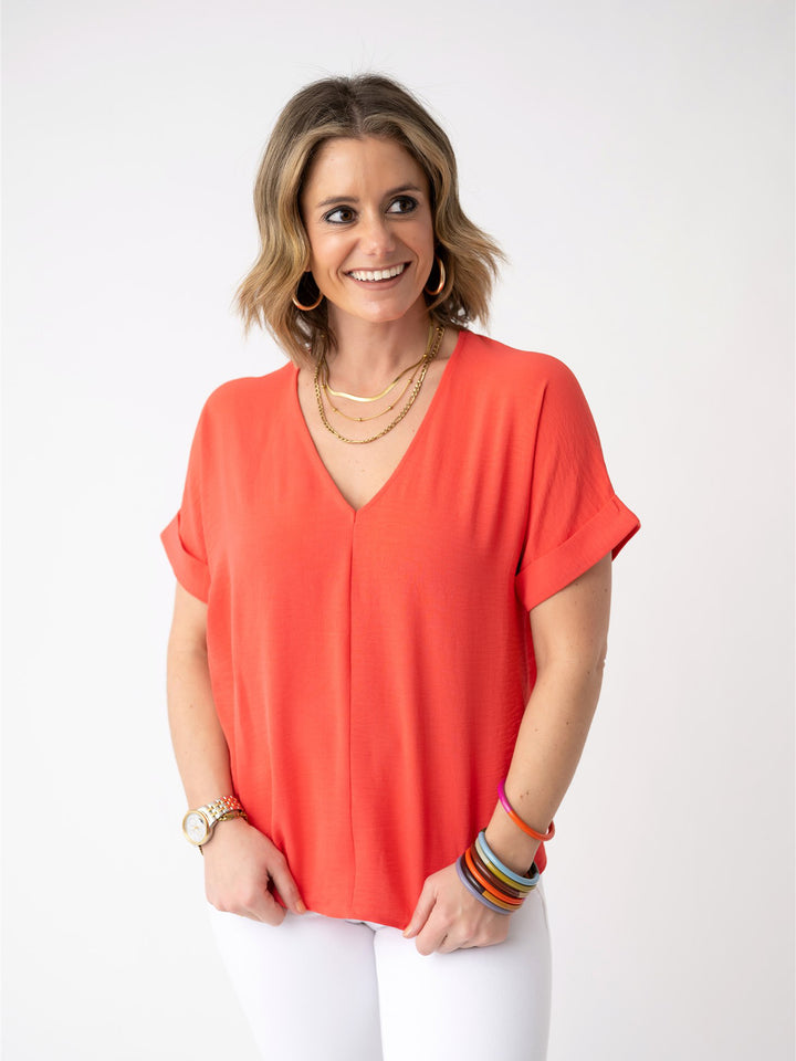 Victoria V Neck Cuffed Sleeve Blouse