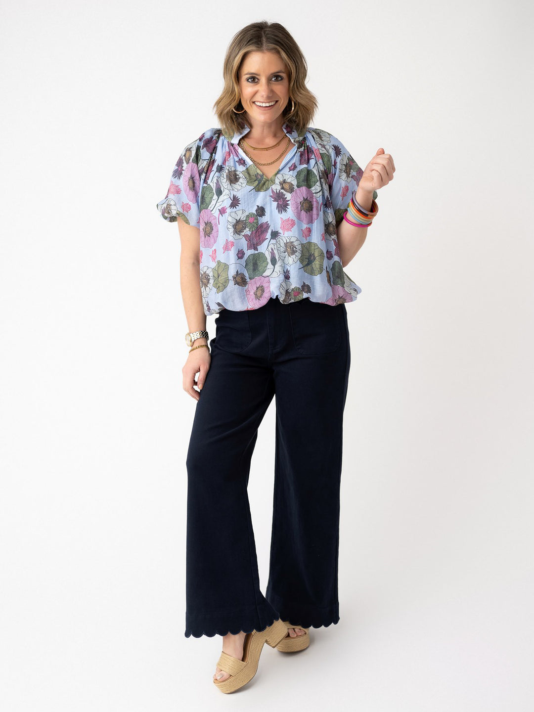 Front Pocket Petal Hem Pants