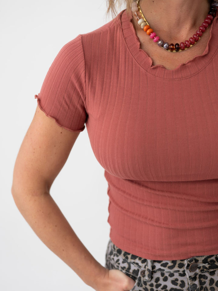 Recommend It Ribbed Tee with Lettuce Edging