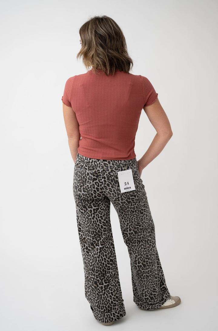 Mica High Rise Wide Leg Cropped Cuff Leopard