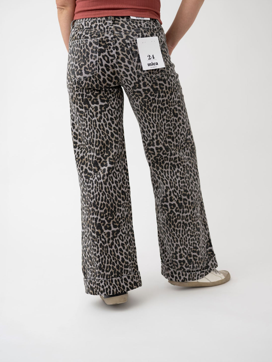 Mica High Rise Wide Leg Cropped Cuff Leopard