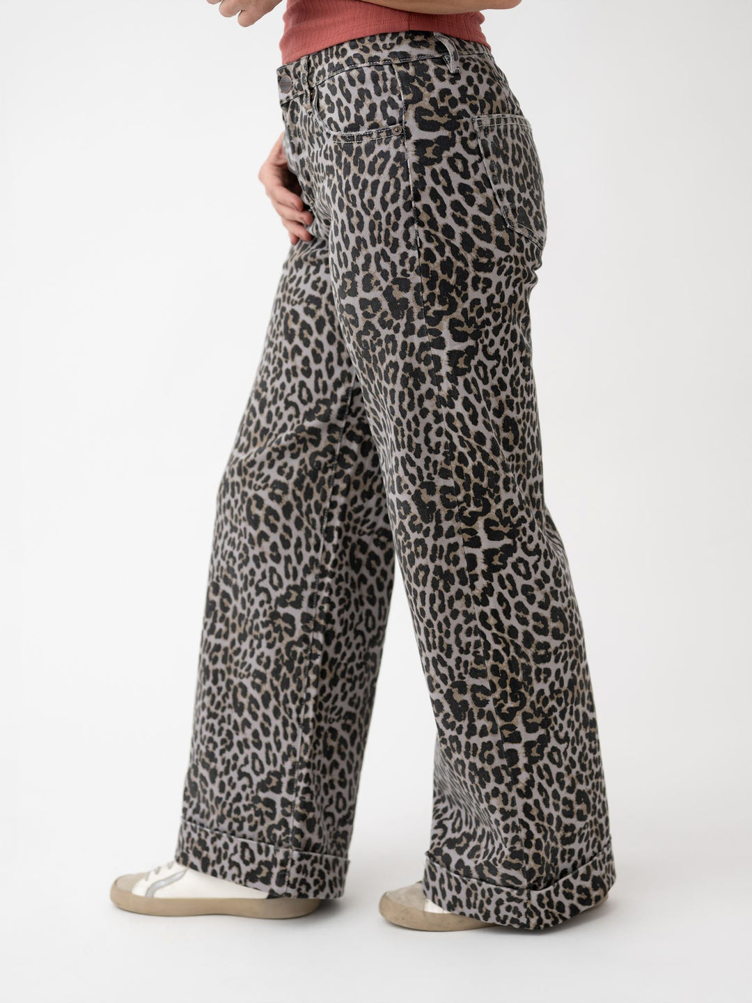 Mica High Rise Wide Leg Cropped Cuff Leopard