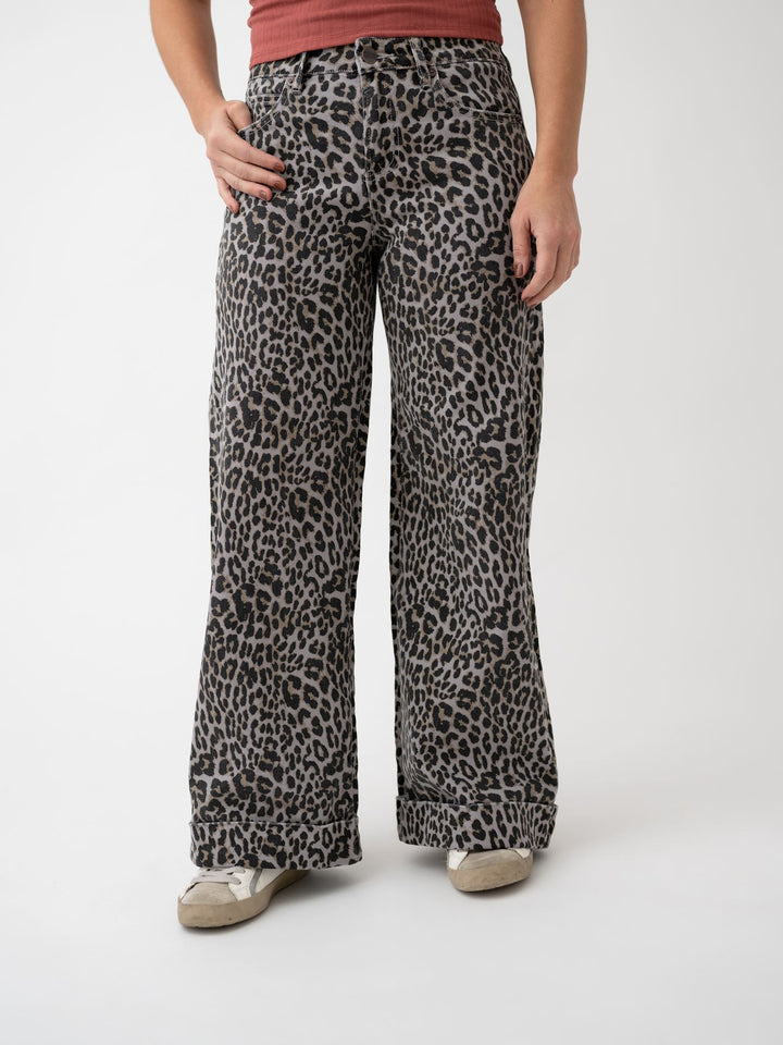 Mica High Rise Wide Leg Cropped Cuff Leopard