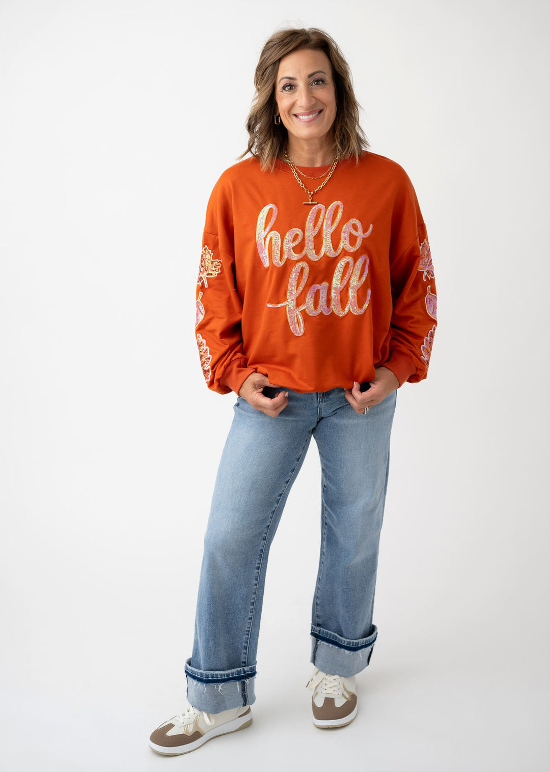 Hello Fall Sequin Patch Pullover