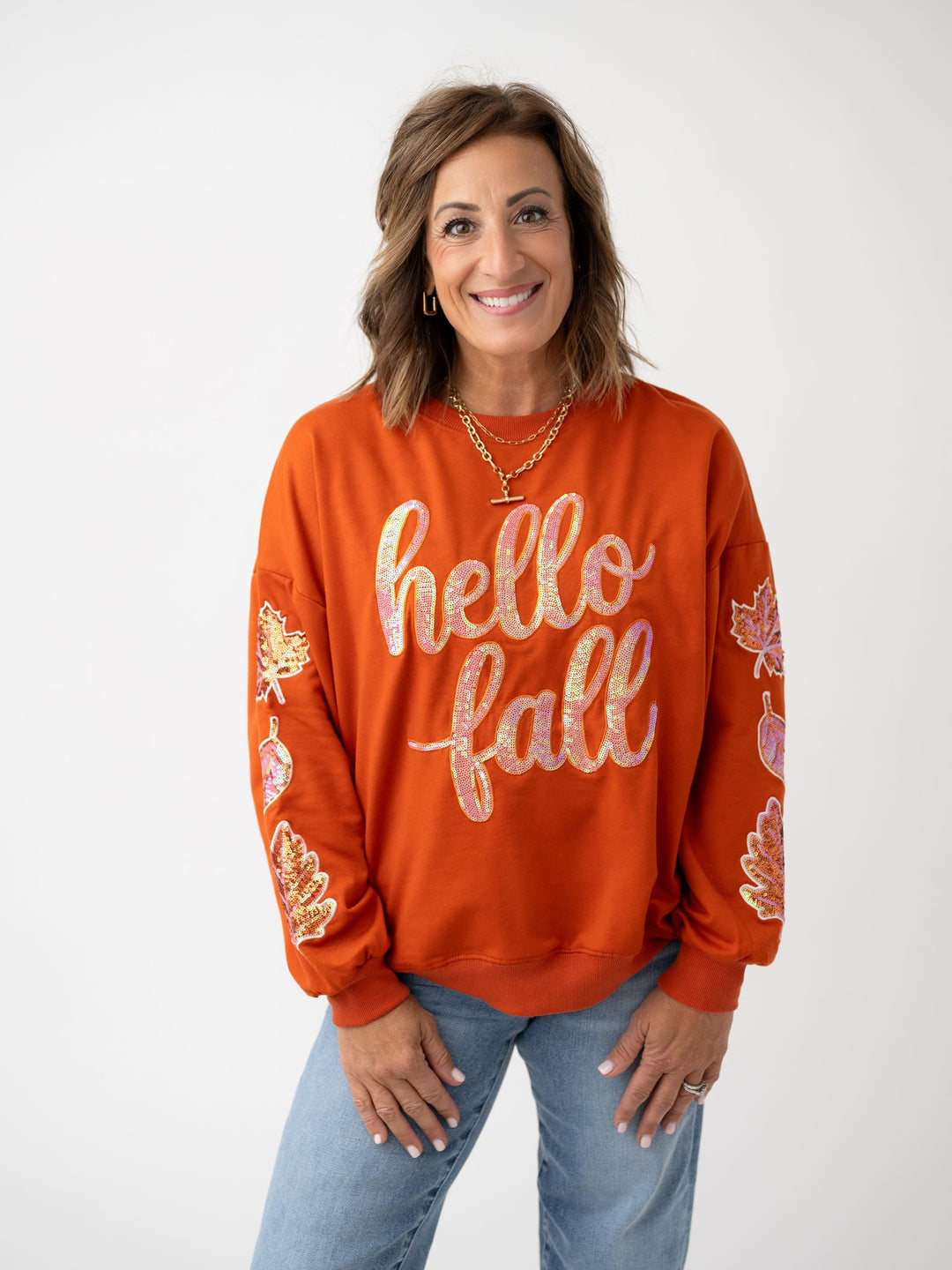 Hello Fall Sequin Patch Pullover