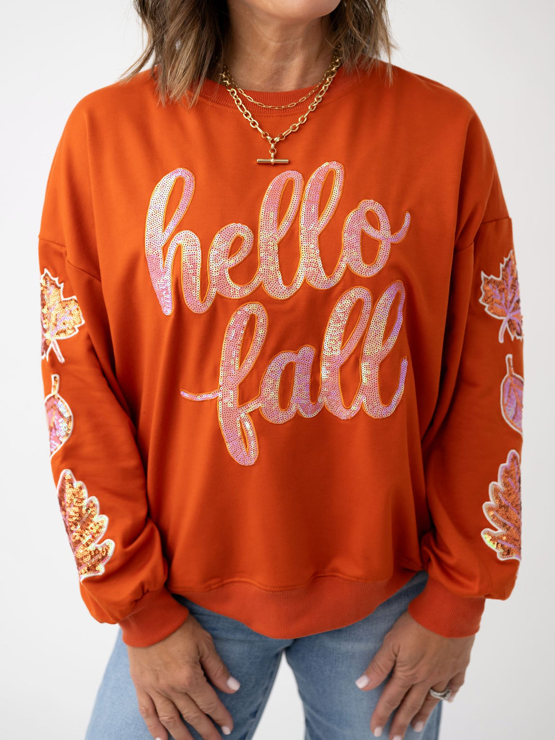 Hello Fall Sequin Patch Pullover