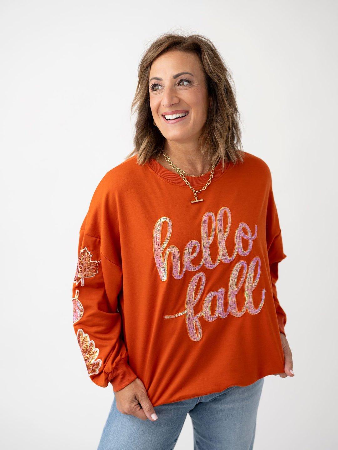 Hello Fall Sequin Patch Pullover