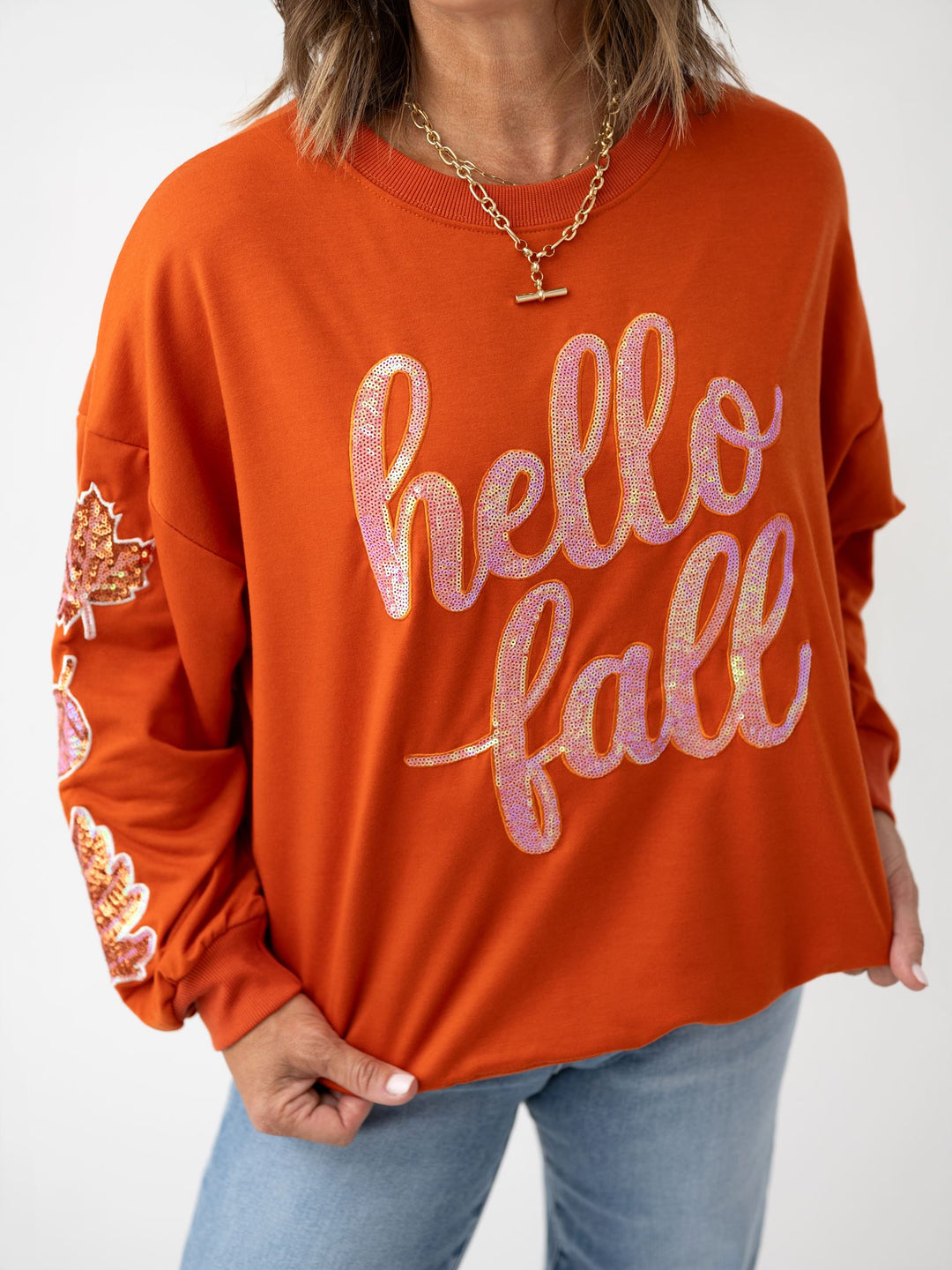 Hello Fall Sequin Patch Pullover
