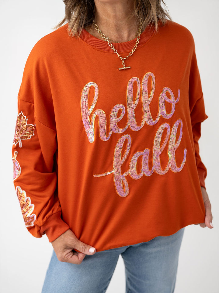 Hello Fall Sequin Patch Pullover