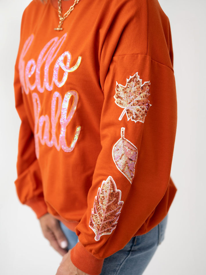 Hello Fall Sequin Patch Pullover