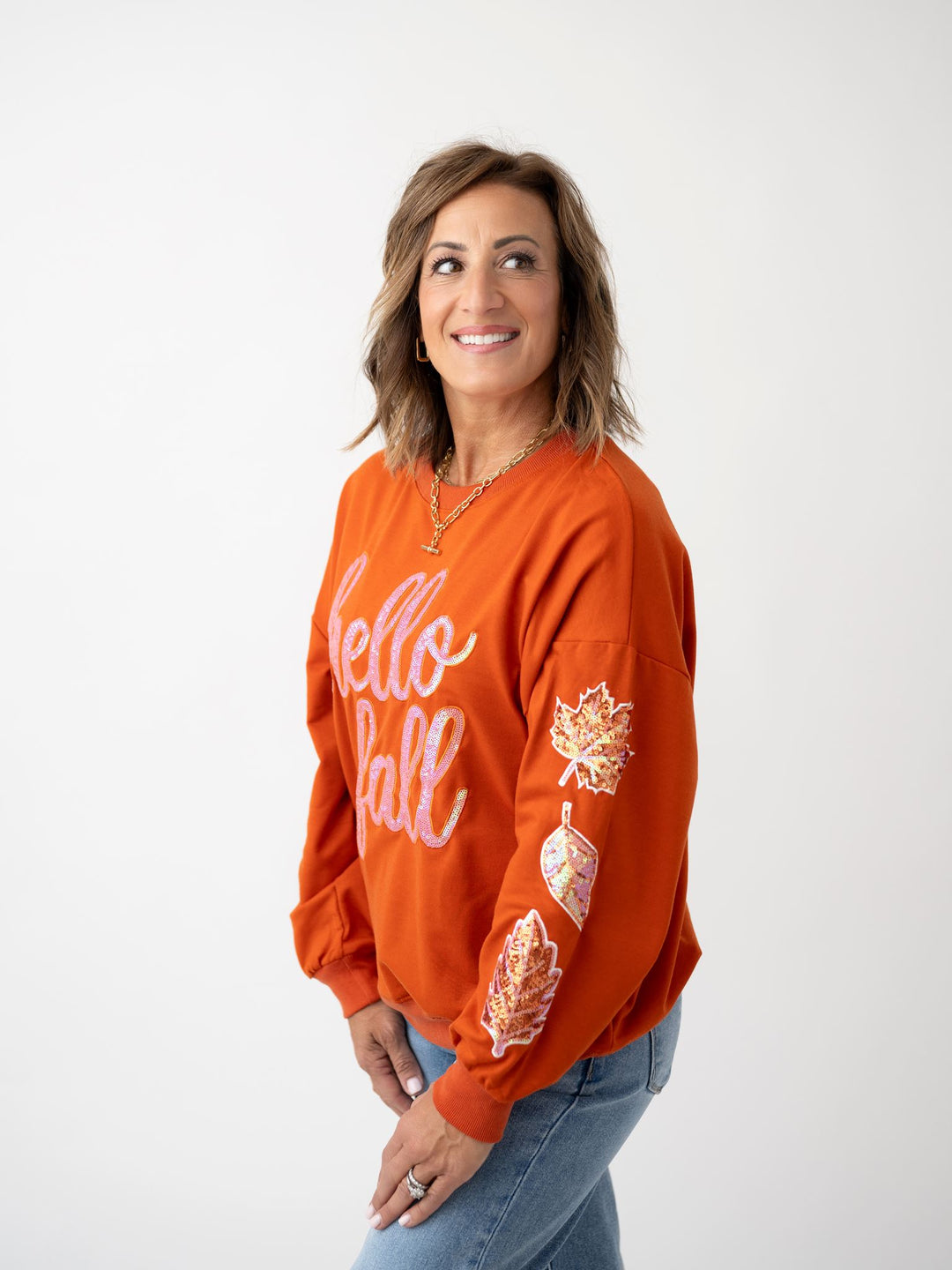 Hello Fall Sequin Patch Pullover