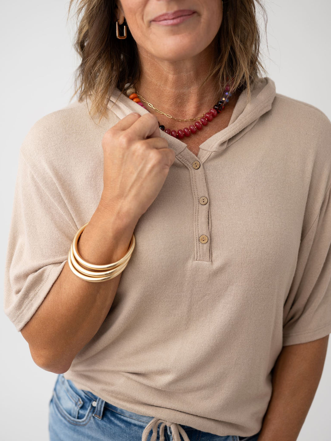 Basic Babe Short Sleeve Hacci Hoodie