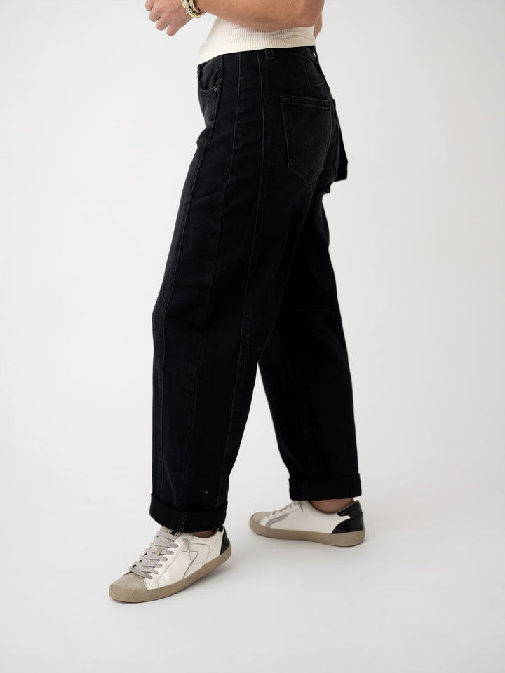 Risen High Rise Crop Barrel Cuffed Jeans - Stretchy