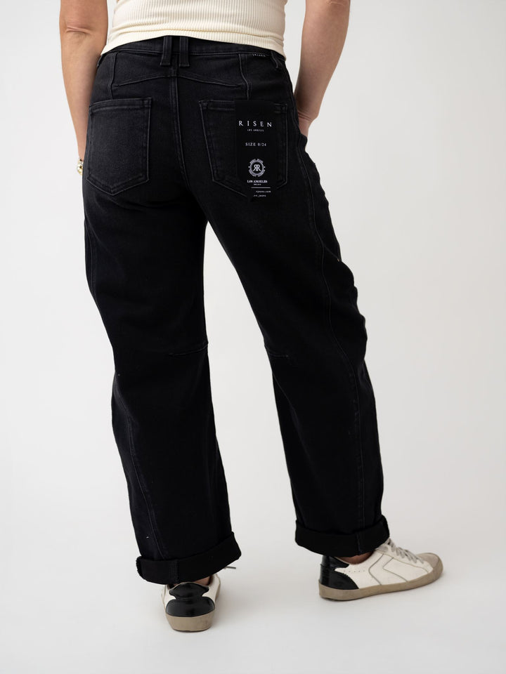 Risen High Rise Crop Barrel Cuffed Jeans - Stretchy