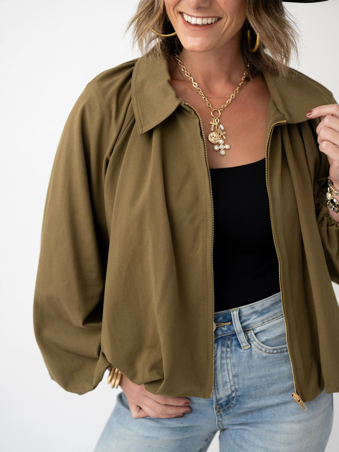 Gold Zipped Bomber Jacket