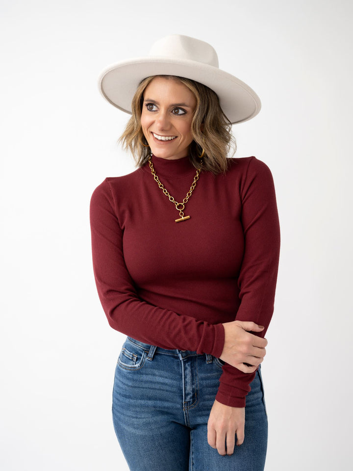 Where It Whenever Ribbed Mock Neck Top