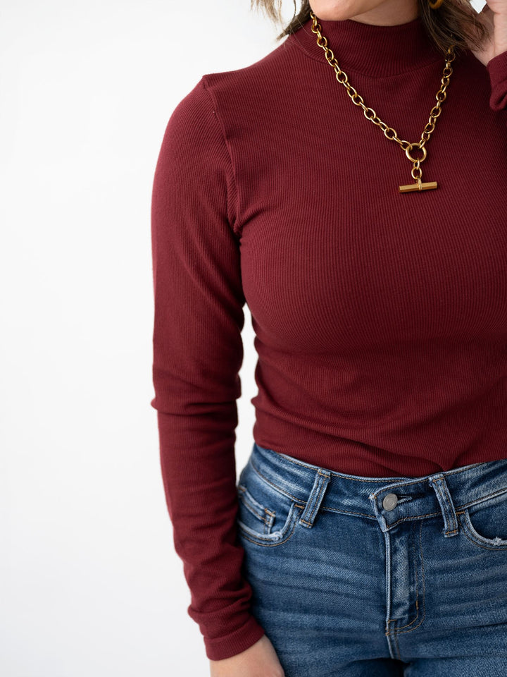 Where It Whenever Ribbed Mock Neck Top