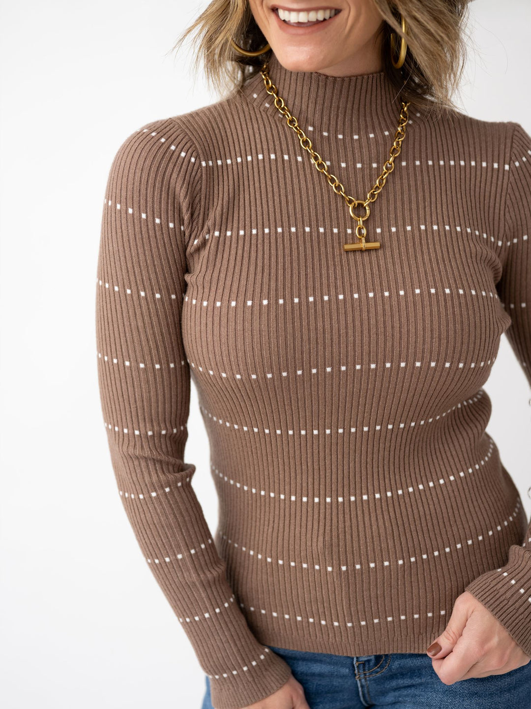 Modern Stripe Mock Neck Sweater