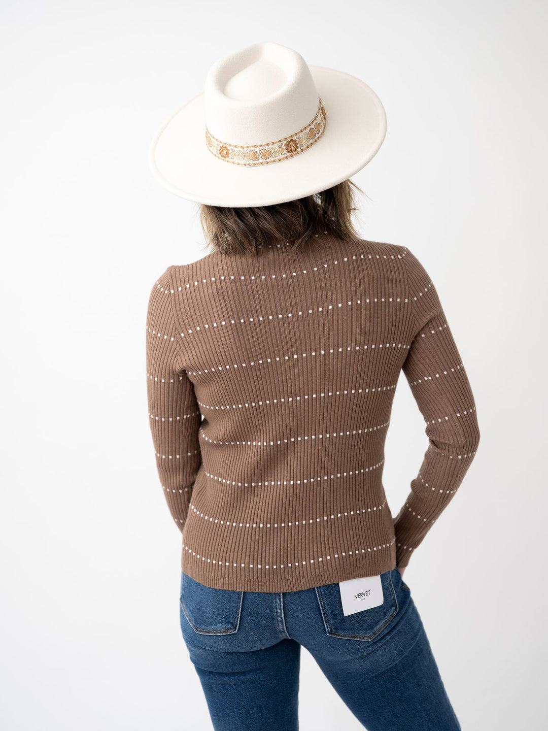 Modern Stripe Mock Neck Sweater