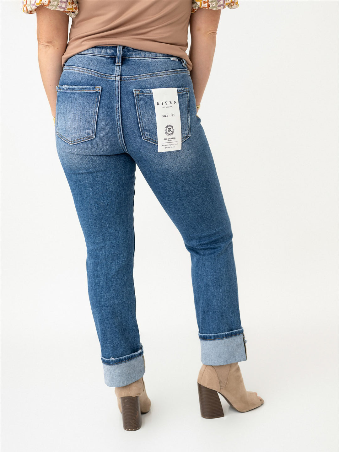 High Rise Ankle Straight Cuffed Jeans