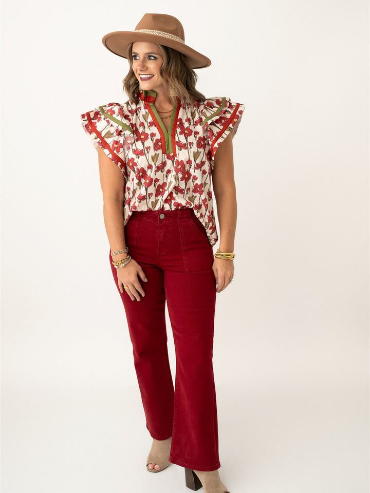 Risen High Rise Ankle Flare Patch Pocket Pants