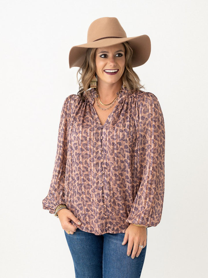 Striped Shimmer Animal Print Blouse