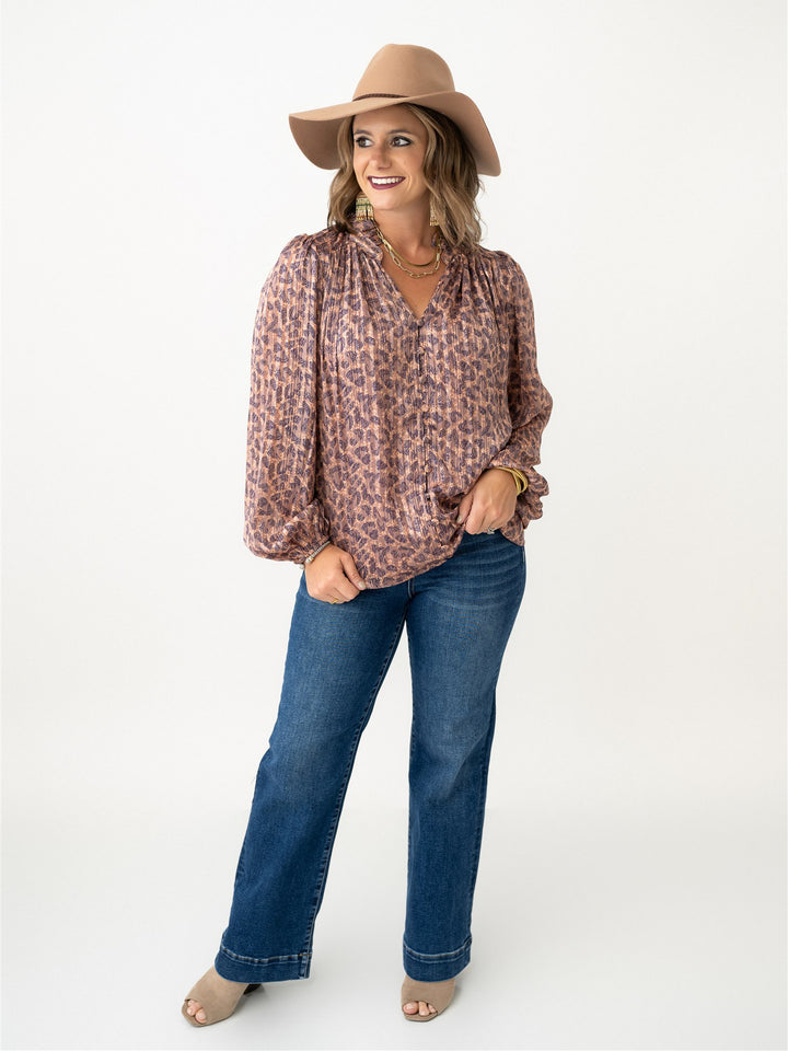 Striped Shimmer Animal Print Blouse