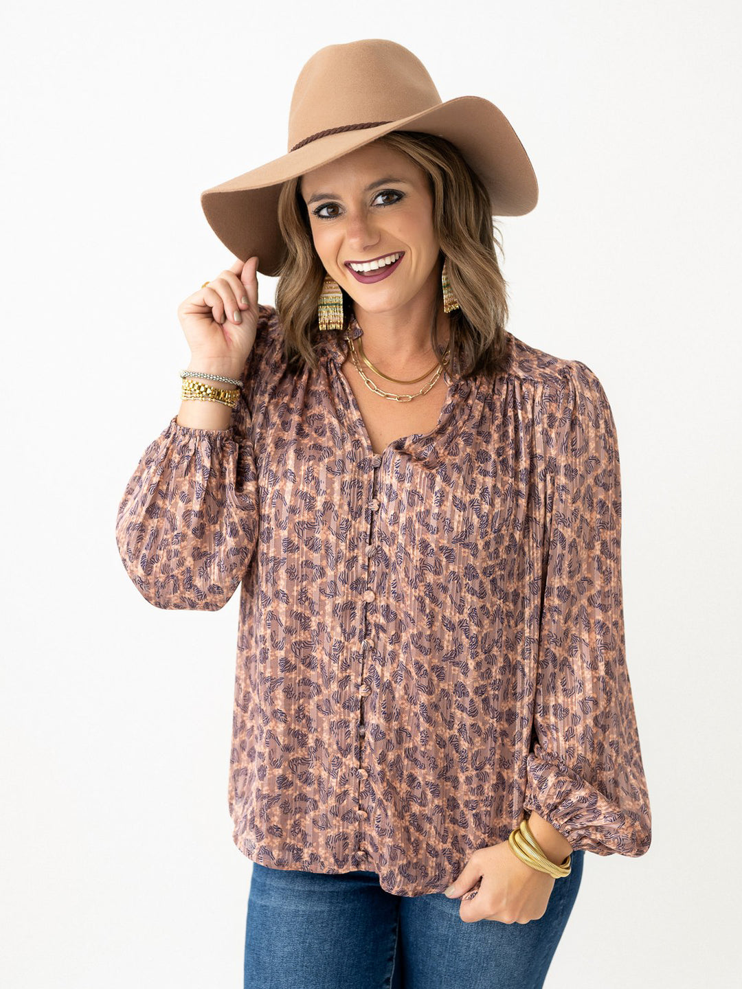 Striped Shimmer Animal Print Blouse