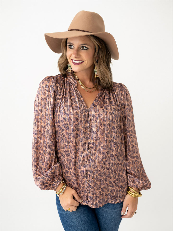 Striped Shimmer Animal Print Blouse