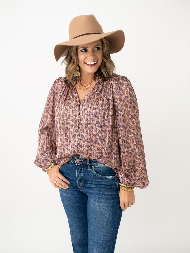 Striped Shimmer Animal Print Blouse