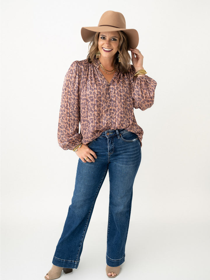 Striped Shimmer Animal Print Blouse