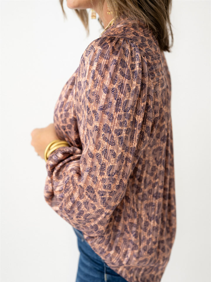 Striped Shimmer Animal Print Blouse