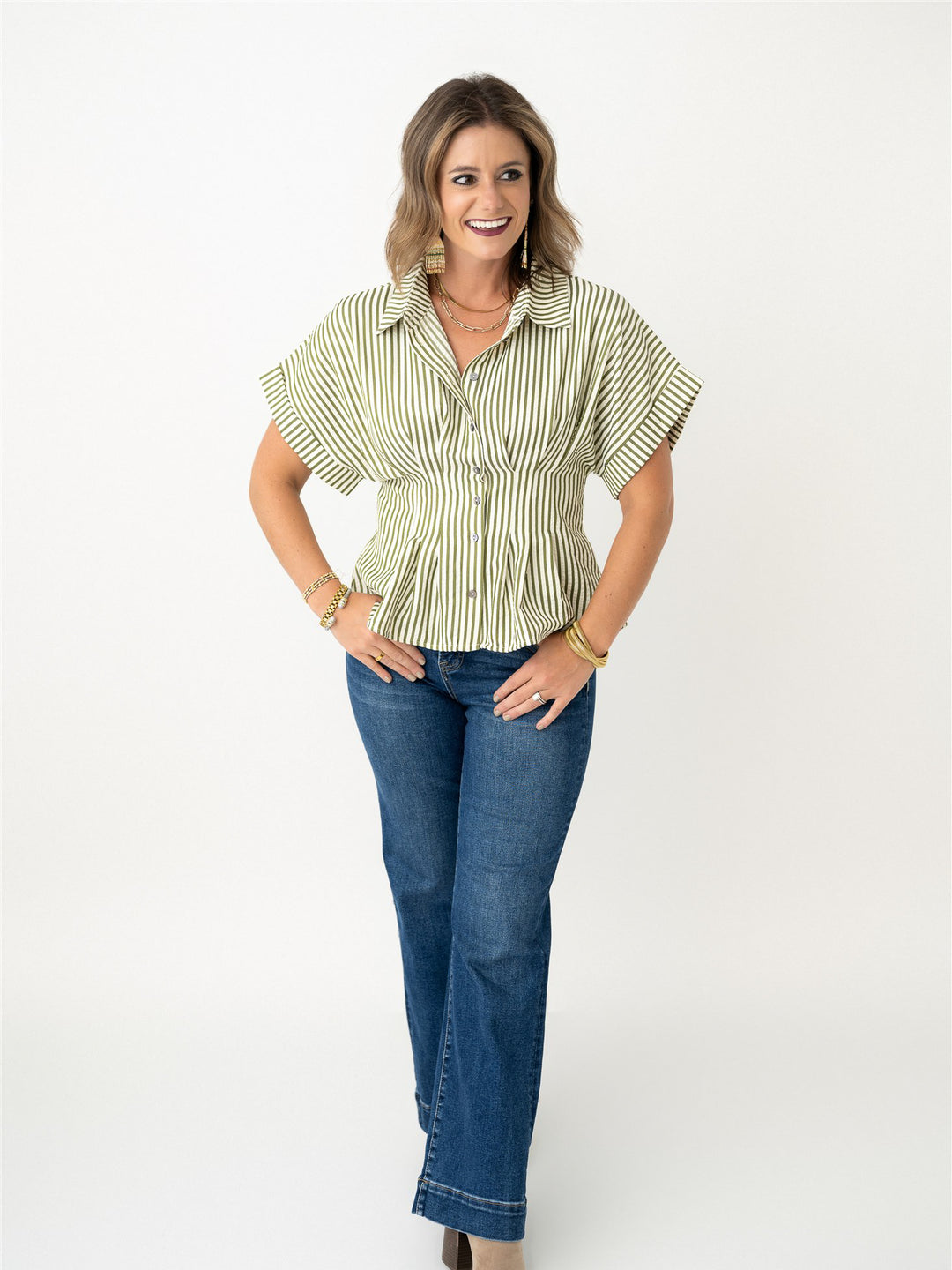 Greta Gathered Waist Striped Blouse