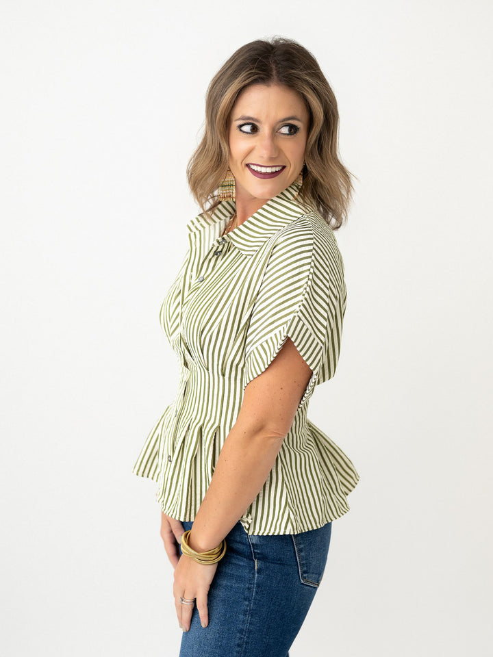 Greta Gathered Waist Striped Blouse